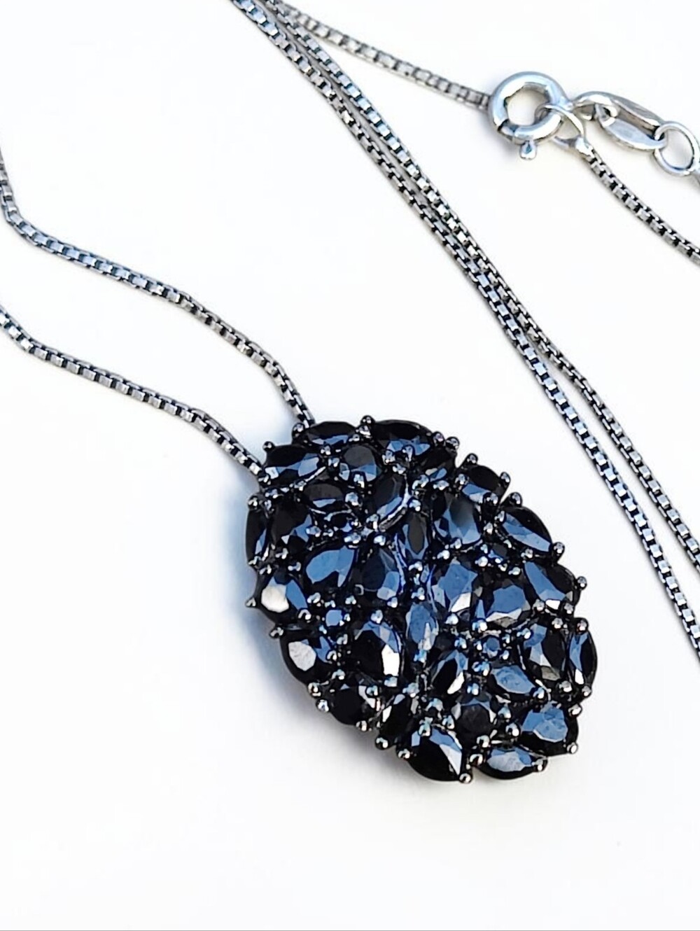Sterling Silver Black Spinel Gemstone Pendant Necklace